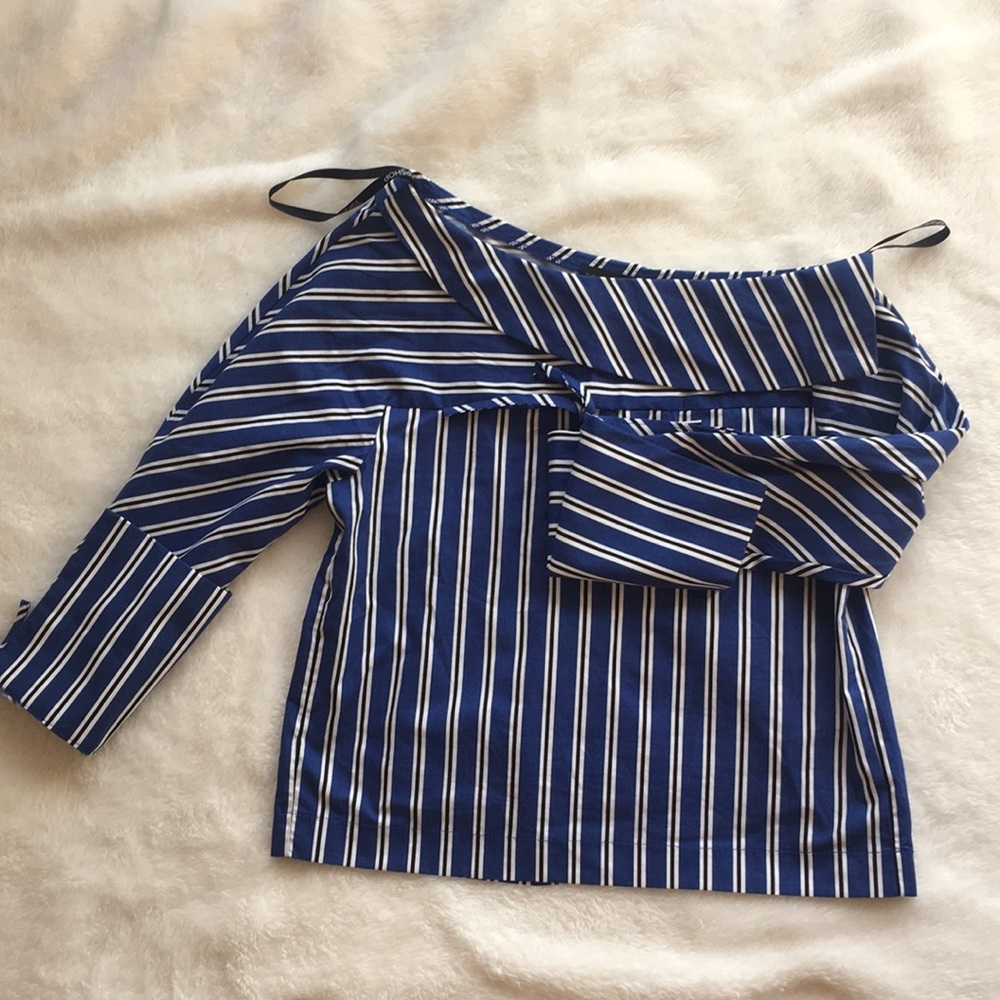 [topshop] stripe fold neck bardot top - Picture 6 of 7